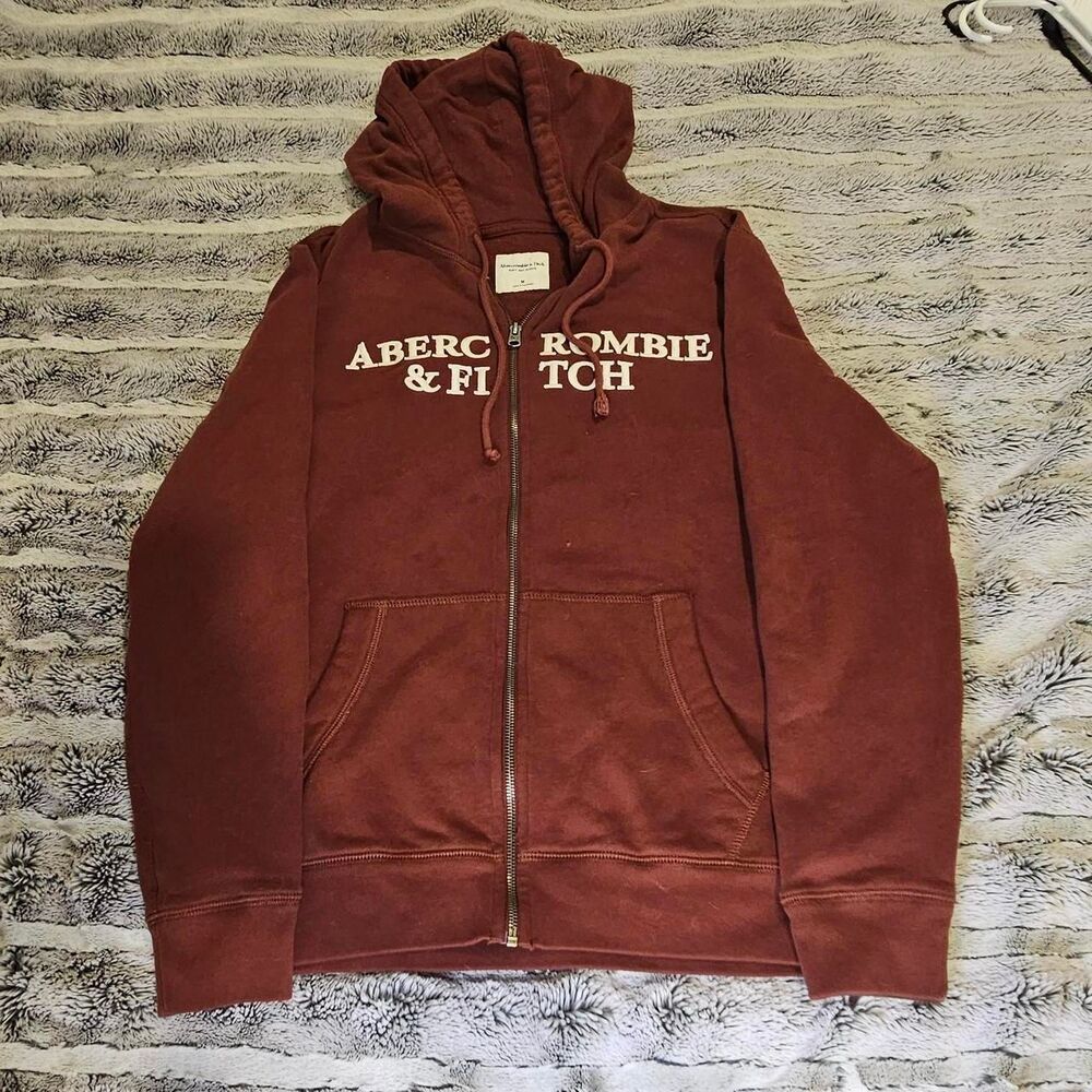 Abercrombie-fitch Men's White and Burgundy Hoodie